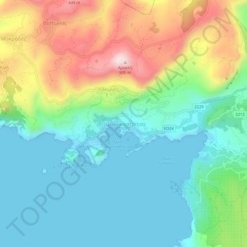 Palaiokastritsa topographic map, elevation, terrain