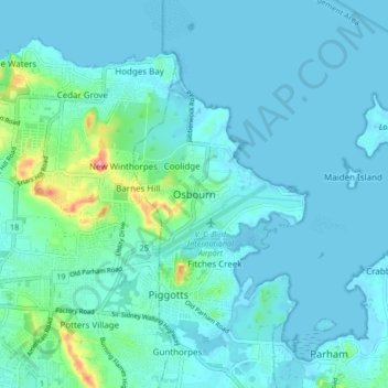 Osbourn topographic map, elevation, terrain