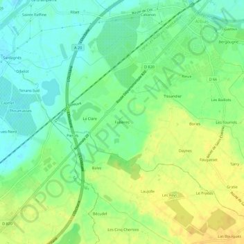 Fallières topographic map, elevation, terrain