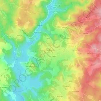 Meyrignac topographic map, elevation, terrain