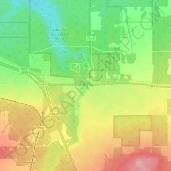 Amnicon Falls topographic map, elevation, terrain