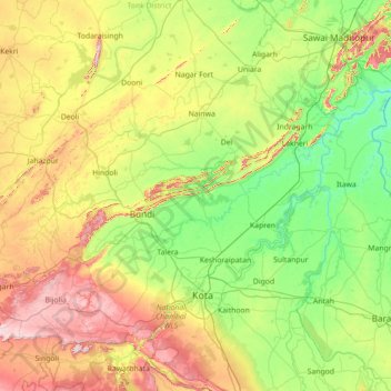 Būndi topographic map, elevation, terrain
