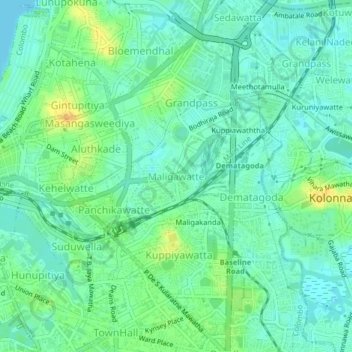 Maligawatte topographic map, elevation, terrain