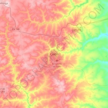 Cuito topographic map, elevation, terrain