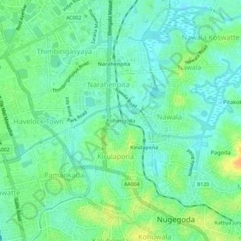 Polhengoda topographic map, elevation, terrain