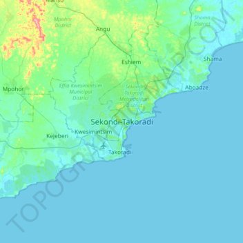 Sekondi-Takoradi topographic map, elevation, terrain