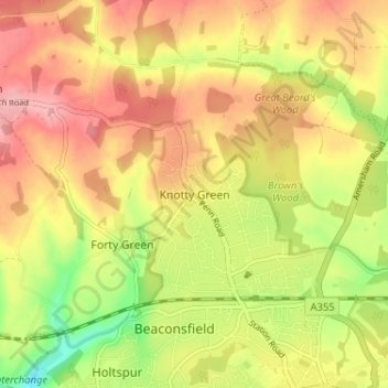 Knotty Green topographic map, elevation, terrain