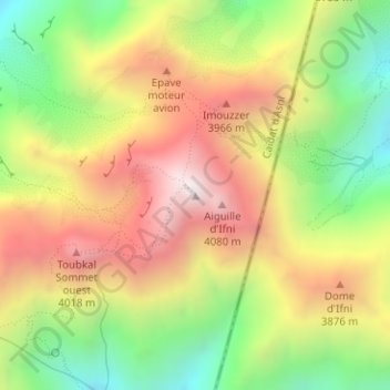 Toubkal topographic map, elevation, terrain