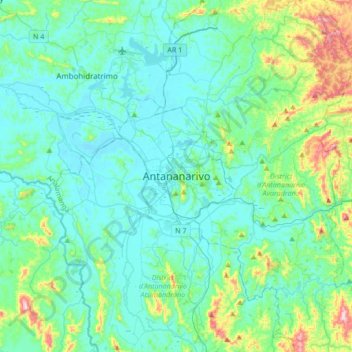 Antananarivo topographic map, elevation, terrain