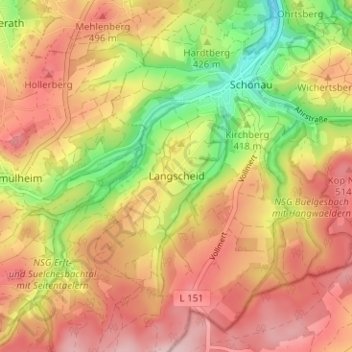 Langscheid topographic map, elevation, terrain