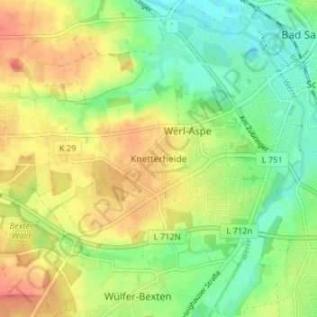 Knetterheide topographic map, elevation, terrain