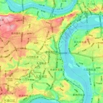 谢家湾街道 topographic map, elevation, terrain