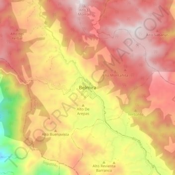 Belmira topographic map, elevation, terrain