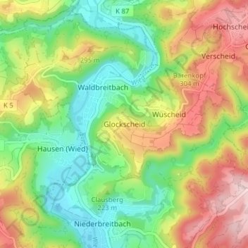 Glockscheid topographic map, elevation, terrain