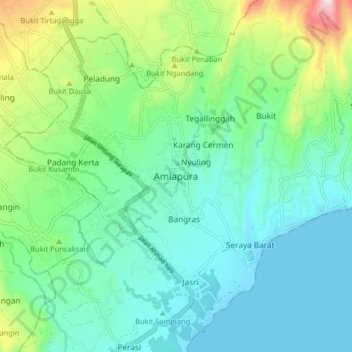 Amlapura topographic map, elevation, terrain