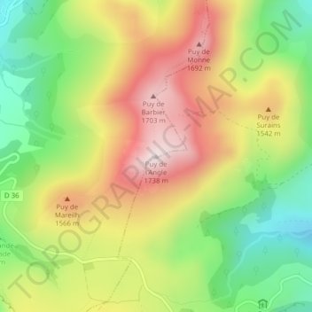Puy de l'Angle topographic map, elevation, terrain