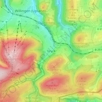 Stryck topographic map, elevation, terrain