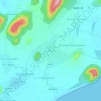 Rambilli topographic map, elevation, terrain