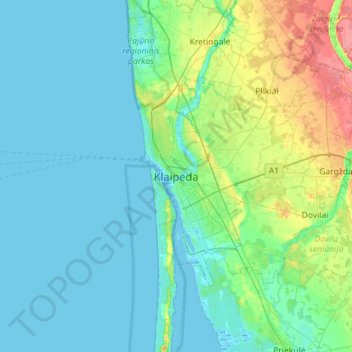 Klaipėda topographic map, elevation, terrain