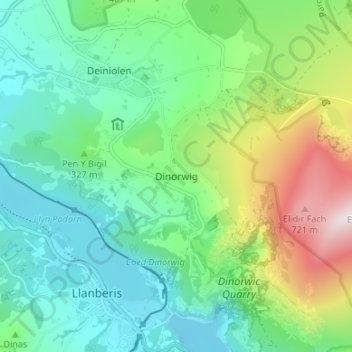Dinorwig topographic map, elevation, terrain
