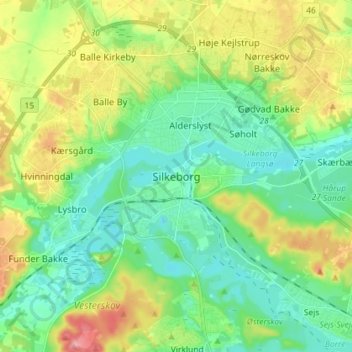Silkeborg topographic map, elevation, terrain