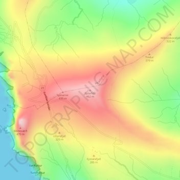 Spáafelli topographic map, elevation, terrain