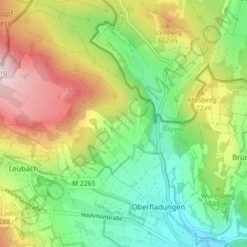 Huflar topographic map, elevation, terrain