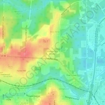 Chesterfield Estates topographic map, elevation, terrain