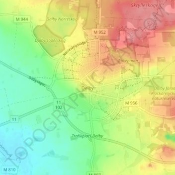 Dalby topographic map, elevation, terrain