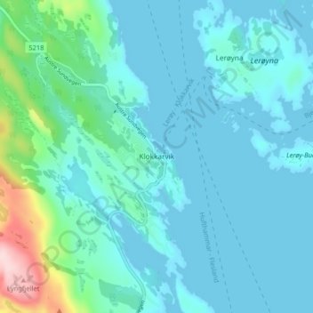 Klokkarvik topographic map, elevation, terrain