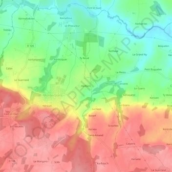 Kerhern topographic map, elevation, terrain