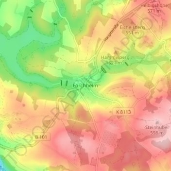 Forchheim topographic map, elevation, terrain