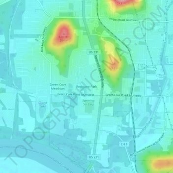 Redstone Park topographic map, elevation, terrain