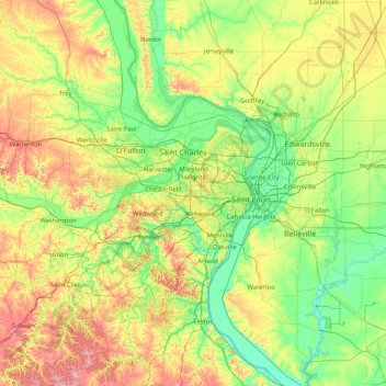 St. Louis topographic map, elevation, terrain