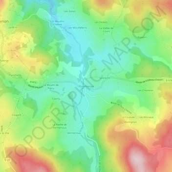 Pontchareau topographic map, elevation, terrain