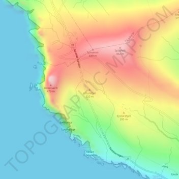 Uttarafjall topographic map, elevation, terrain