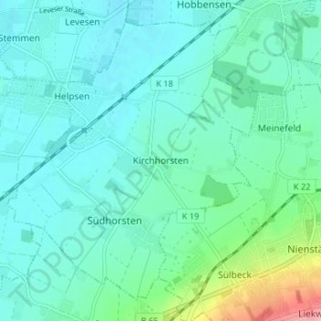 Kirchhorsten topographic map, elevation, terrain