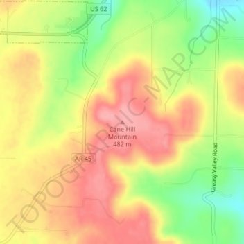 Cane Hill Mountain topographic map, elevation, terrain
