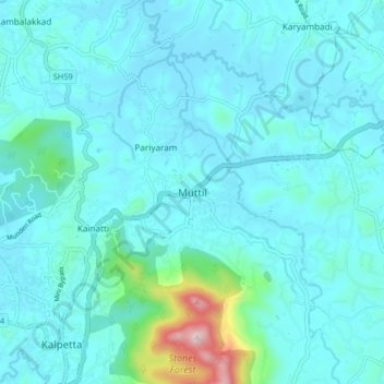 Muttil topographic map, elevation, terrain