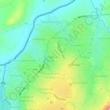 Mabote topographic map, elevation, terrain