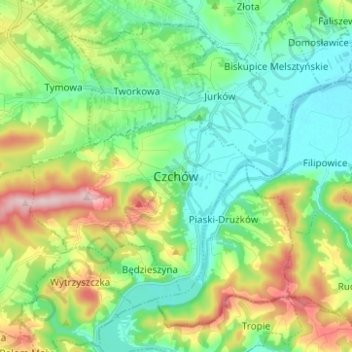 Czchów topographic map, elevation, terrain