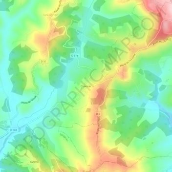 Charniac topographic map, elevation, terrain
