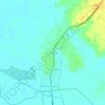 Padang topographic map, elevation, terrain