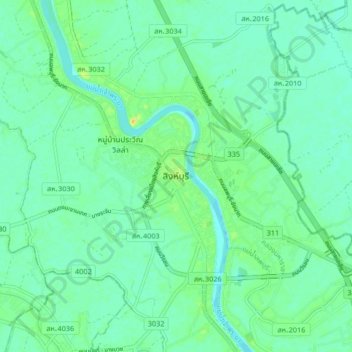 Sing Buri topographic map, elevation, terrain