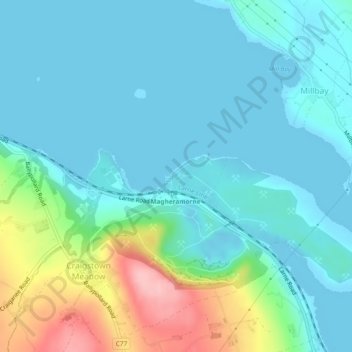 Magheramorne topographic map, elevation, terrain