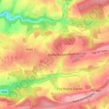Sorinnes topographic map, elevation, terrain