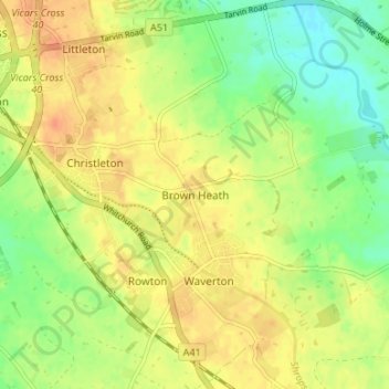Brown Heath topographic map, elevation, terrain