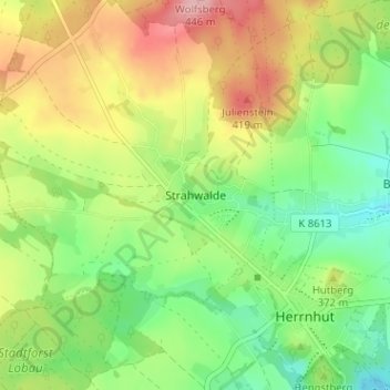 Strahwalde topographic map, elevation, terrain