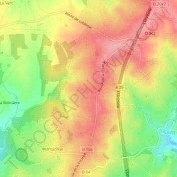 Malignes topographic map, elevation, terrain