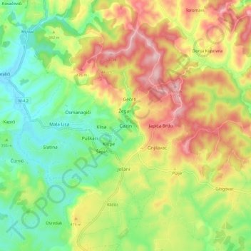 Cazin topographic map, elevation, terrain